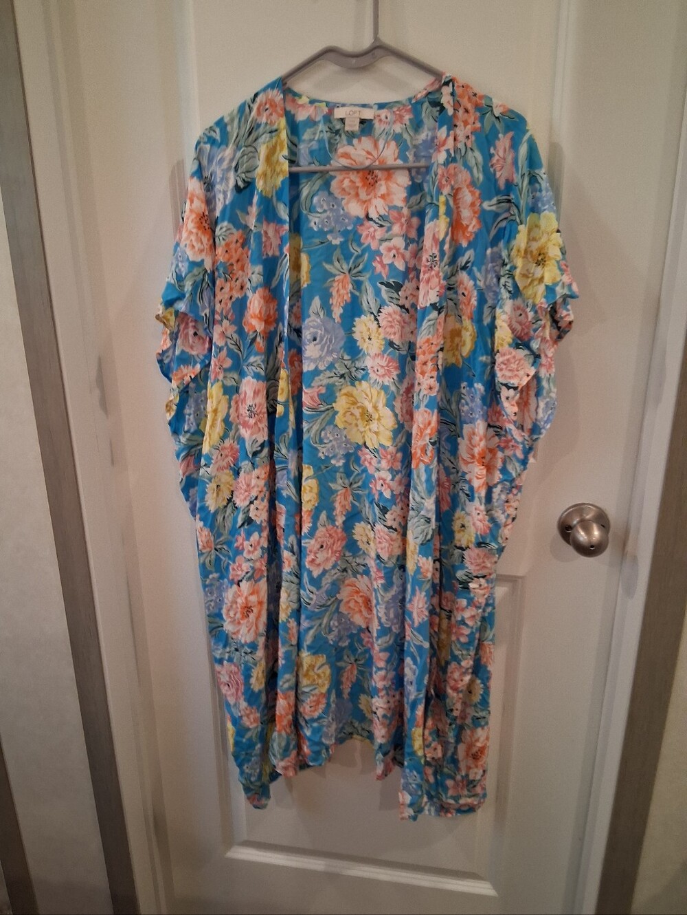 LOFT Blue Floral Open Kimono Size XS/S